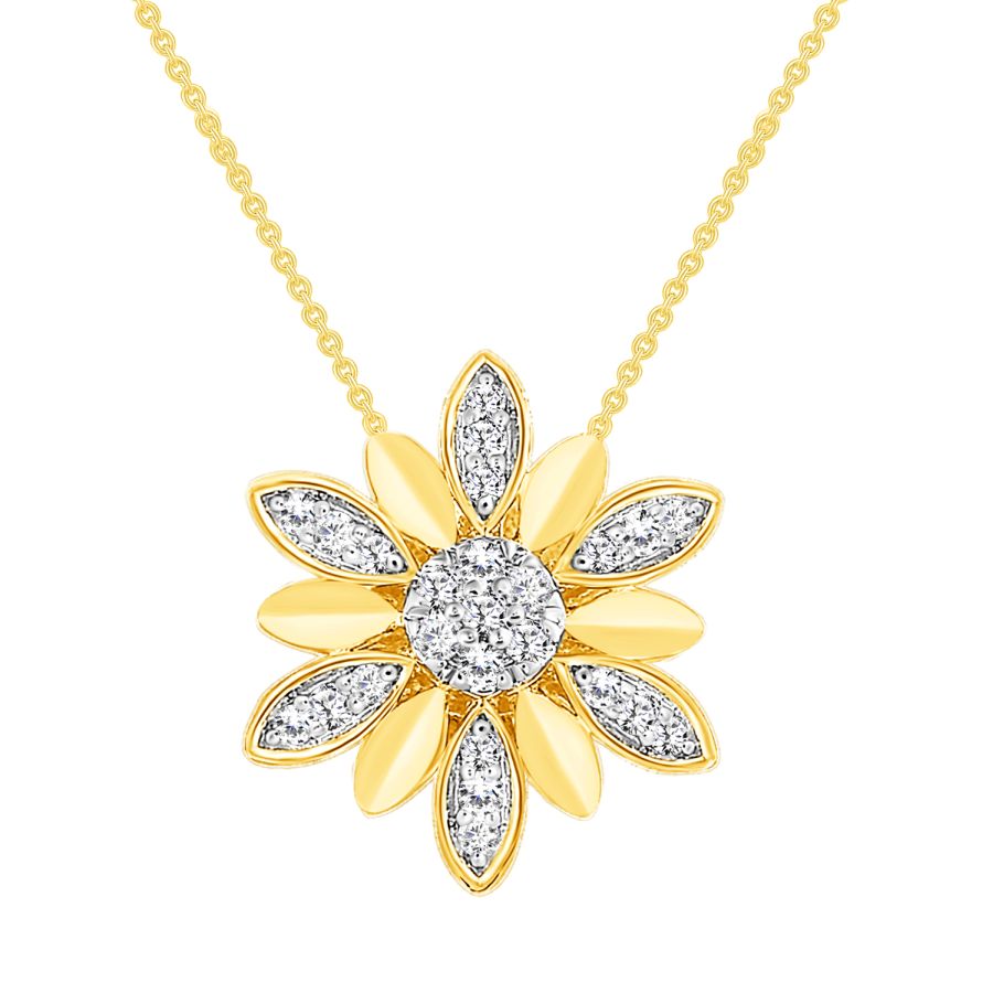 LADIES PENDANT WITH CHAIN 0.10CT ROUND DIAMOND 10K YELLOW GOLD