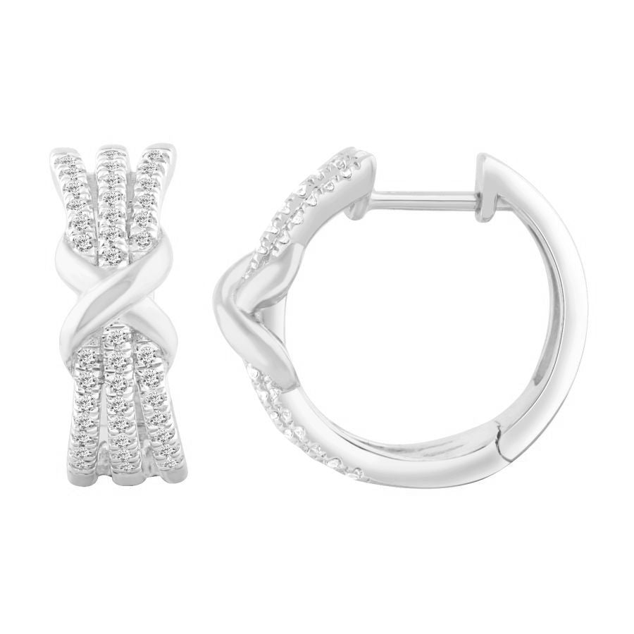 LADIES HOOP EARRINGS 0.33CT ROUND DIAMOND 10K WHITE GOLD