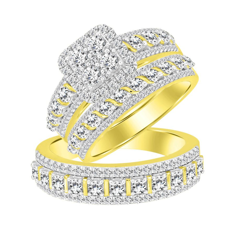 UNISEX TRIOS SET 2.00CT ROUND DIAMOND 10K YELLOW GOLD