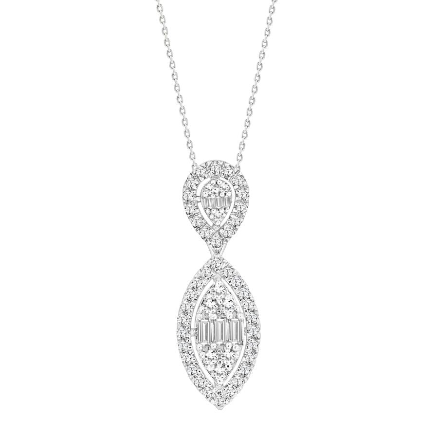 LADIES PENDANT 0.50CT ROUND/BAGUETTE DIAMOND 14K WHITE GOLD