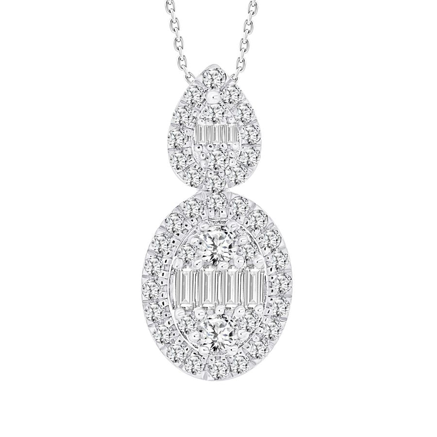 LADIES PENDANT 0.50CT ROUND/BAGUETTE DIAMOND 14K WHITE GOLD