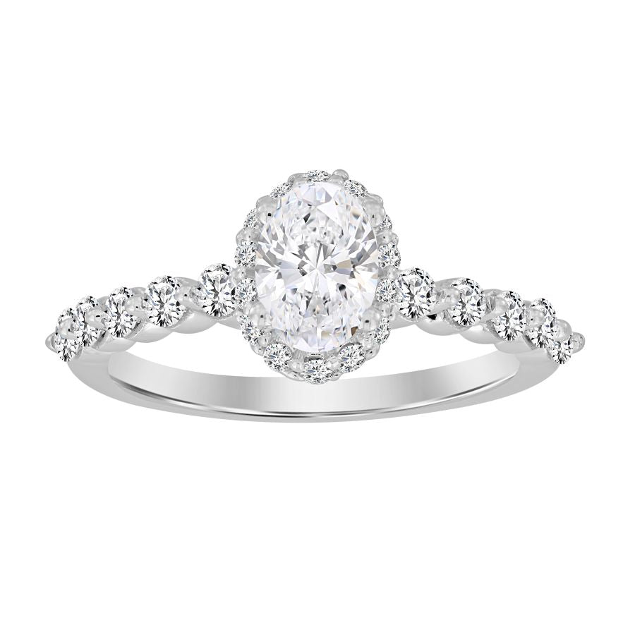 LADIES RING 1.33CT ROUND DIAMOND 14K WHITE GOLD (SI QUALITY) (CENTER STONE 0.75CT OVAL DIAMOND) 