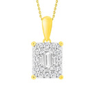 LADIES PENDANT WITH CHAIN 0.40CT ROUND/BAGUETTE DIAMOND 14K YELLOW GOLD