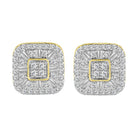 LADIES STUD EARRINGS 1.00CT ROUND/BAGUETTE DIAMOND 10K YELLOW GOLD