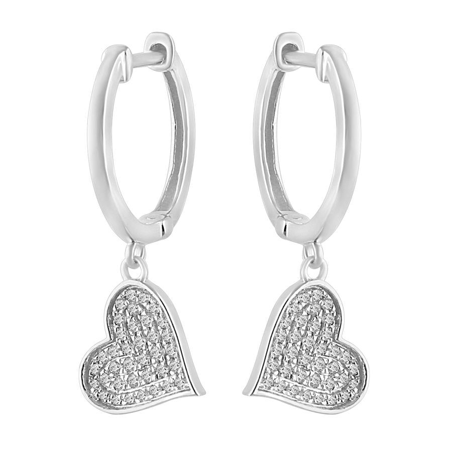 LADIES HOOP EARRINGS 0.25CT ROUND DIAMOND 10K WHITE GOLD