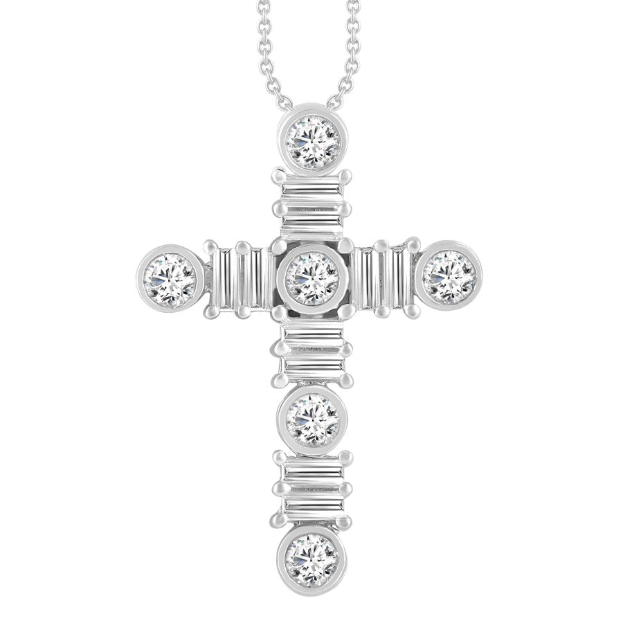 LADIES PENDANT 1.00CT ROUND/BAGUETTE DIAMOND 14K WHITE GOLD