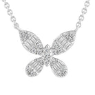 LADIES NECKLACE 0.15CT ROUND/BAGUETTE DIAMOND 10K WHITE GOLD