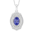 LADIES PENDANT WITH CHAIN 1.13CT ROUND DIAMOND 14K TANZANITE STONE WHITE GOLD