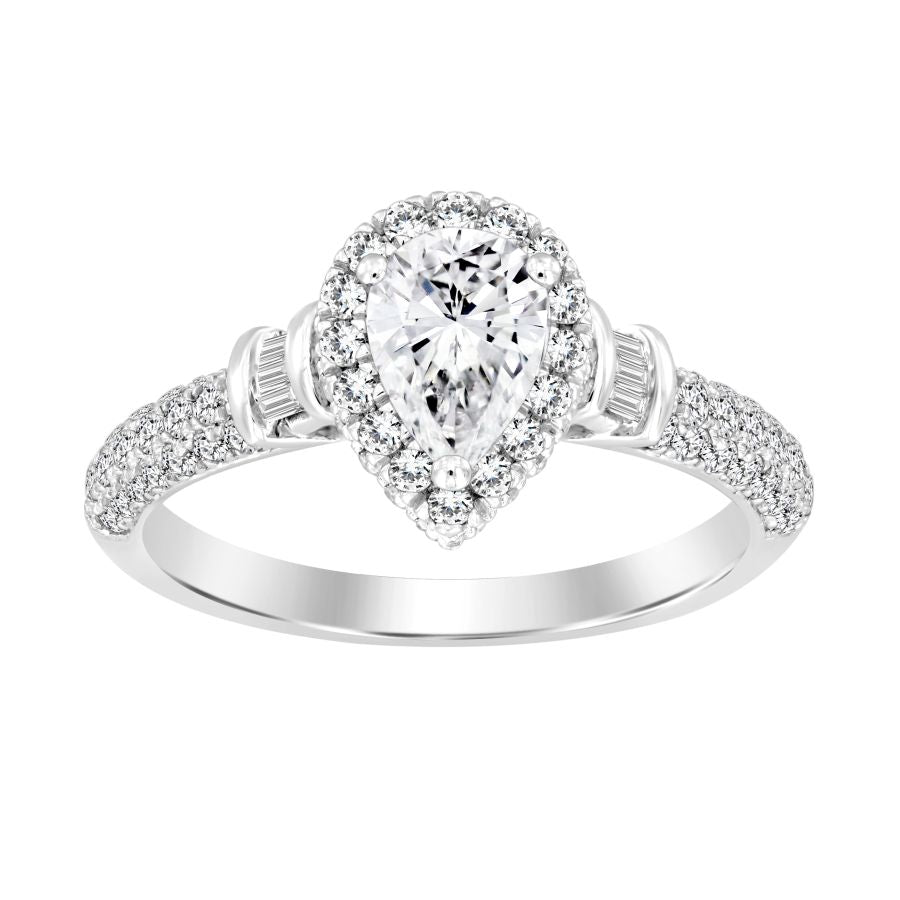 LADIES RING 1.25CT ROUND/BAGUETTE DIAMOND 14K WHITE GOLD (SI QUALITY)