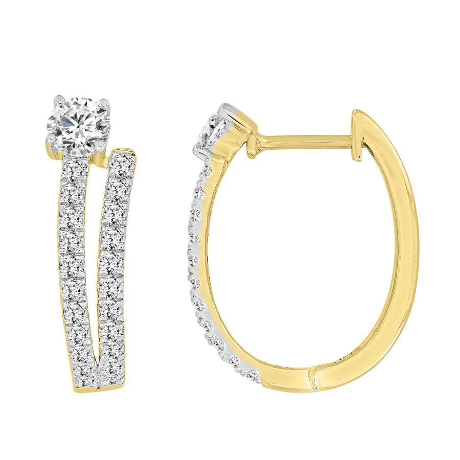 LADIES EARRINGS 1.00CT ROUND DIAMOND 14K YELLOW GOLD