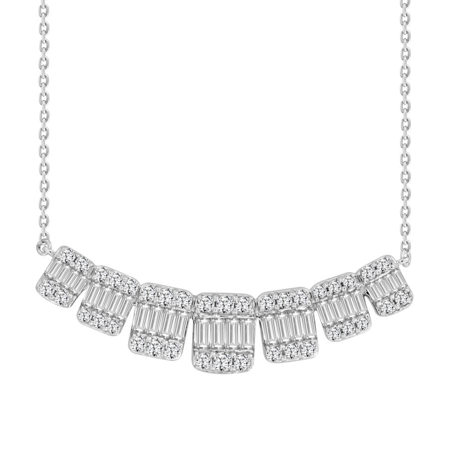 LADIES NECKLACE 0.75CT ROUND/BAGUETTE DIAMOND 14K WHITE GOLD