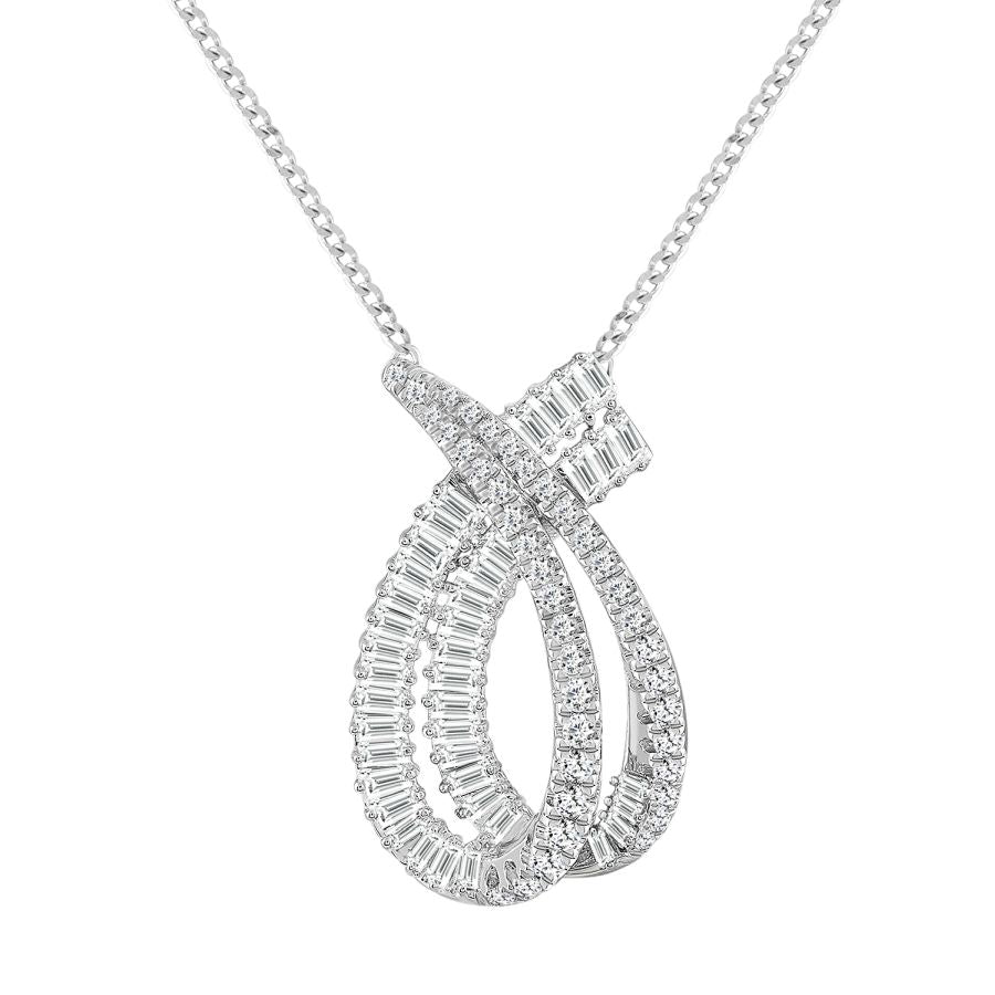 LADIES NECKLACE 1.00CT ROUND/BAGUETTE DIAMOND 14K WHITE GOLD