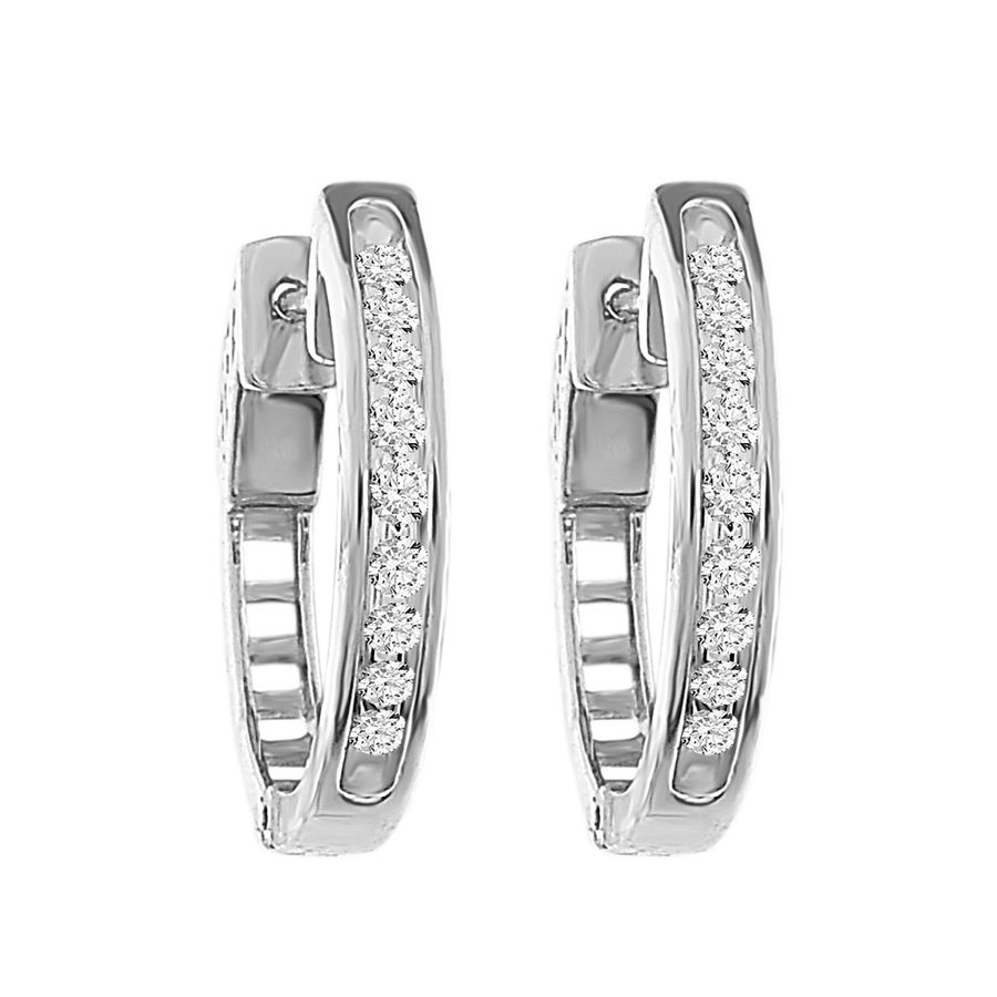 LADIES HOOP EARRINGS 0.25CT ROUND DIAMOND 14K WHITE GOLD (SI QUALITY)