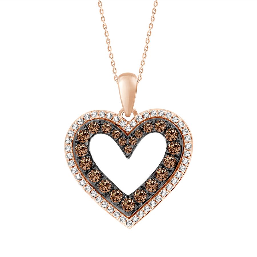 LADIES PENDANT WITH CHAIN 0.25CT DARK BROWN/ROUND DIAMOND 14K ROSE GOLD