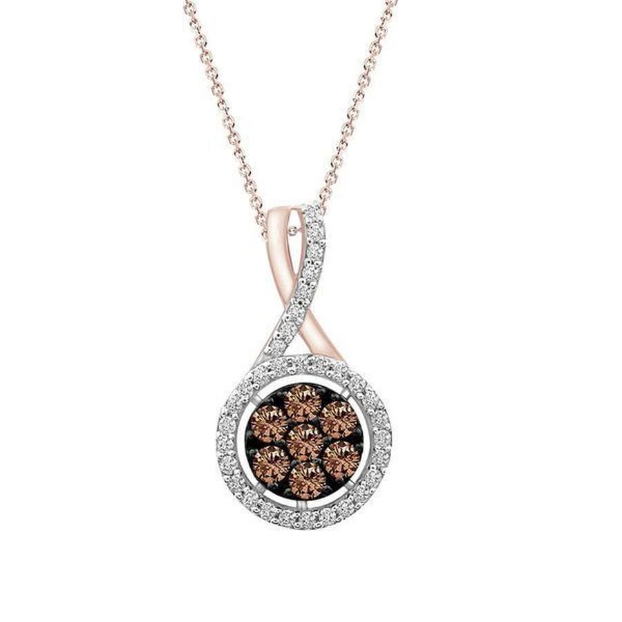 LADIES PENDANT 0.50CT ROUND DARK BROWN DIAMOND 14K ROSE GOLD (SI QUALITY)