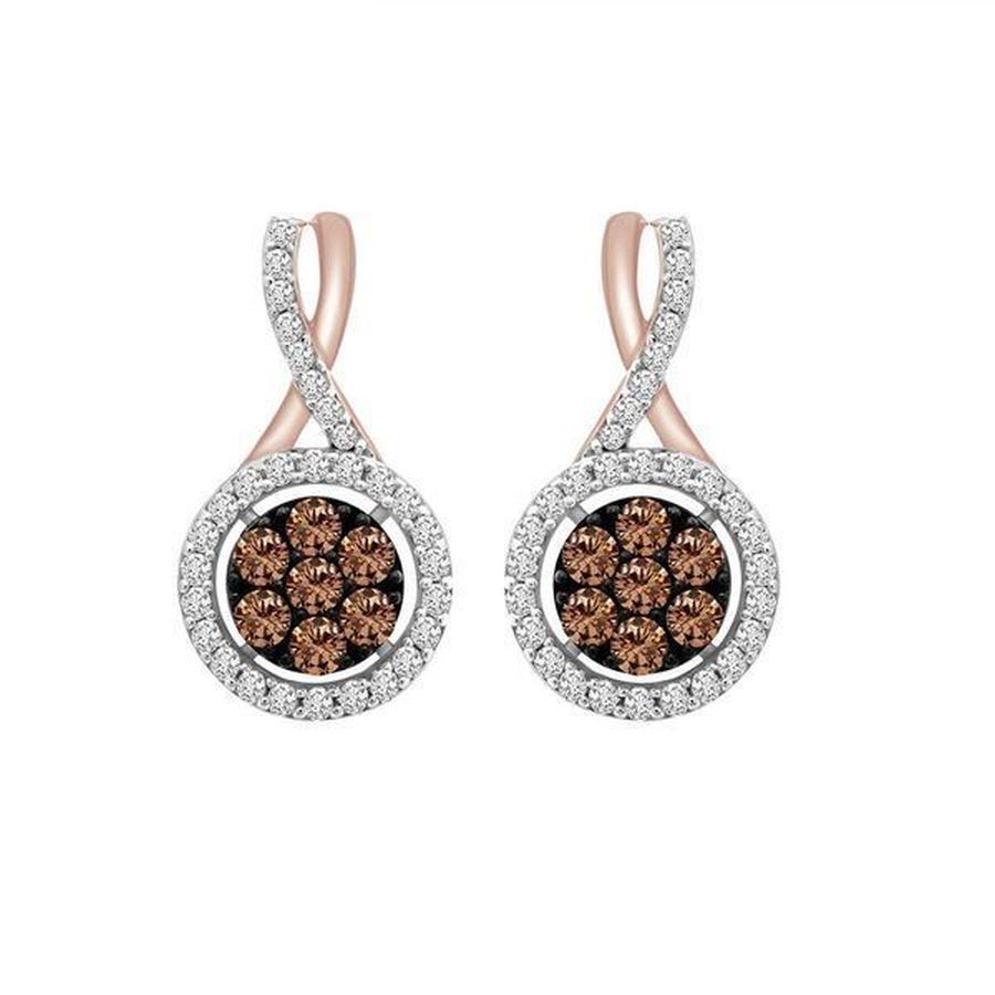 LADIES EARRINGS 0.75CT ROUND DARK BROWN DIAMOND 14K ROSE GOLD (SI QUALITY)