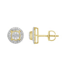 LADIES STUD EARRINGS 0.50CT ROUND/BAGUETTE DIAMOND 10K YELLOW GOLD