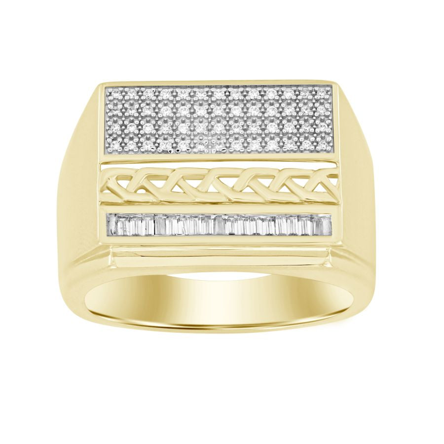 MEN'S RING 0.25CT ROUND/BAGUETTE DIAMOND 10K YELLOW GOLD