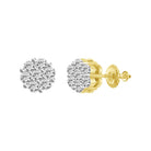 LADIES FLOWER EARRING 0.15CT ROUND DIAMOND 14K YELLOW GOLD