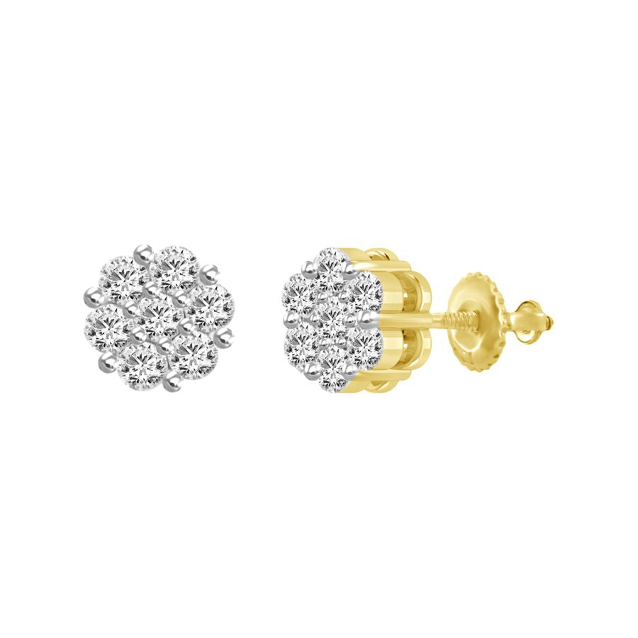 LADIES FLOWER EARRING 0.15CT ROUND DIAMOND 14K YELLOW GOLD