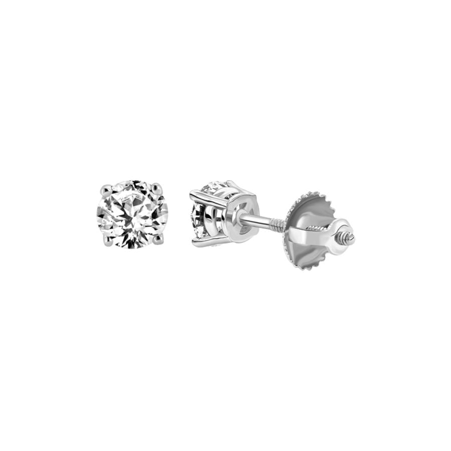 LADIES SOLITAIRE EARRINGS 0.15CT ROUND DIAMOND 14K WHITE GOLD