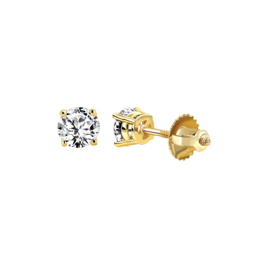 LADIES SOLITAIRE EARRINGS 0.15CT ROUND DIAMOND 14K YELLOW GOLD