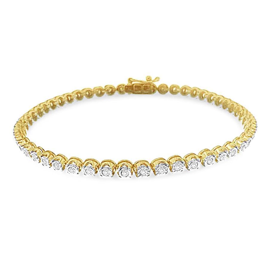 LADIES BRACELET 1.00CT ROUND DIAMOND YELLOW GOLD/STERLING SILVER