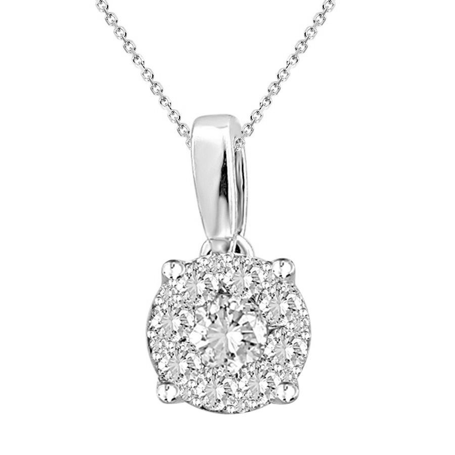 LADIES PENDANT WITH CHAIN 0.25CT ROUND DIAMOND 14K WHITE GOLD