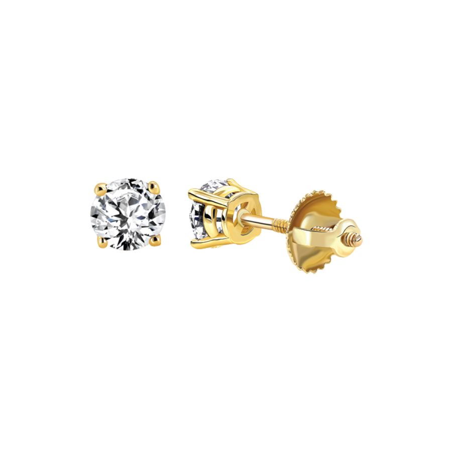 LADIES SOLITAIRE EARRINGS 0.25CT ROUND DIAMOND 14K YELLOW GOLD