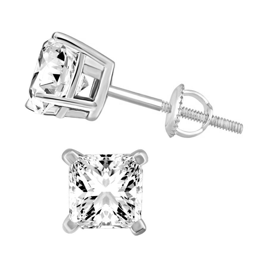 LADIES SOLITAIRE EARRINGS 0.33CT PRINCESS DIAMOND 14K WHITE GOLD