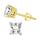 LADIES SOLITAIRE EARRINGS 0.33CT PRINCESS DIAMOND 14K YELLOW GOLD