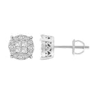 LADIES STUD EARRINGS 1.50CT ROUND/PRINCESS DIAMOND 14K WHITE GOLD