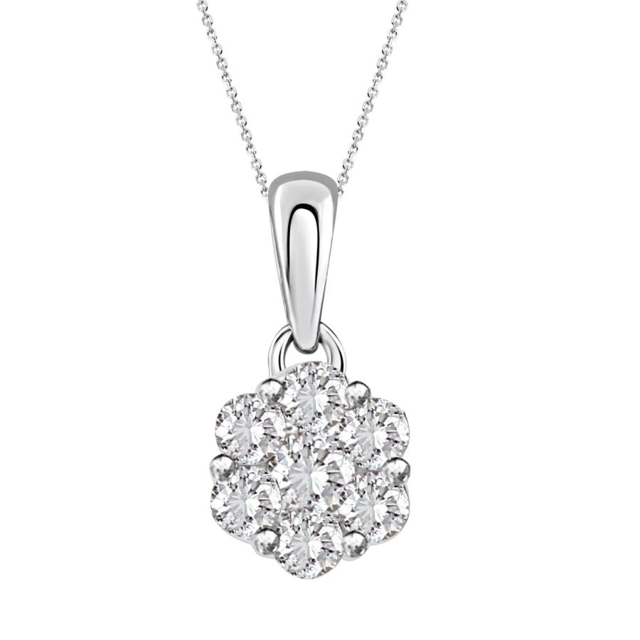 LADIES PENDANT WITH CHAIN 1.00CT ROUND DIAMOND 14K WHITE GOLD