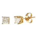 LADIES SOLITAIRE EARRINGS 1.00CT PRINCESS DIAMOND 14K YELLOW GOLD