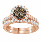 LADIES BRIDAL SET 1.50CT ROUND DARK BROWN DIAMOND 14K ROSE GOLD