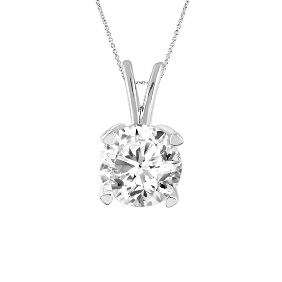 LADIES SOLITAIRE PENDANT WITH CHAIN 0.75CT ROUND DIAMOND 14K WHITE GOLD