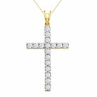 LADIES CROSS PENDANT WITH CHAIN 1.00CT ROUND DIAMOND 14K WHITE GOLD (SI QUALITY)