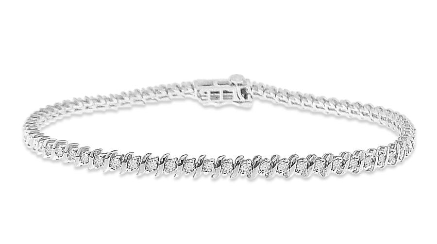 LADIES BRACELET 1.00CT ROUND DIAMOND 14K WHITE GOLD