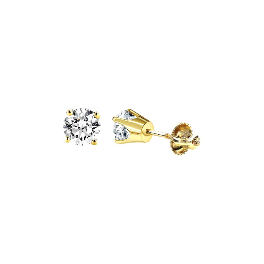 LADIES STUD EARRINGS 0.15CT ROUND DIAMOND 14K YELLOW GOLD