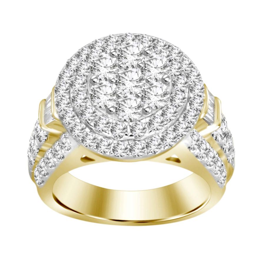 LADIES RING 3.00CT ROUND/BAGUETTE DIAMOND 10K YELLOW GOLD