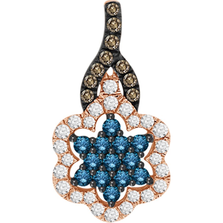 LADIES PENDANT 0.50CT ROUND DARK BROWN/BLUE DIAMOND 10K ROSE GOLD