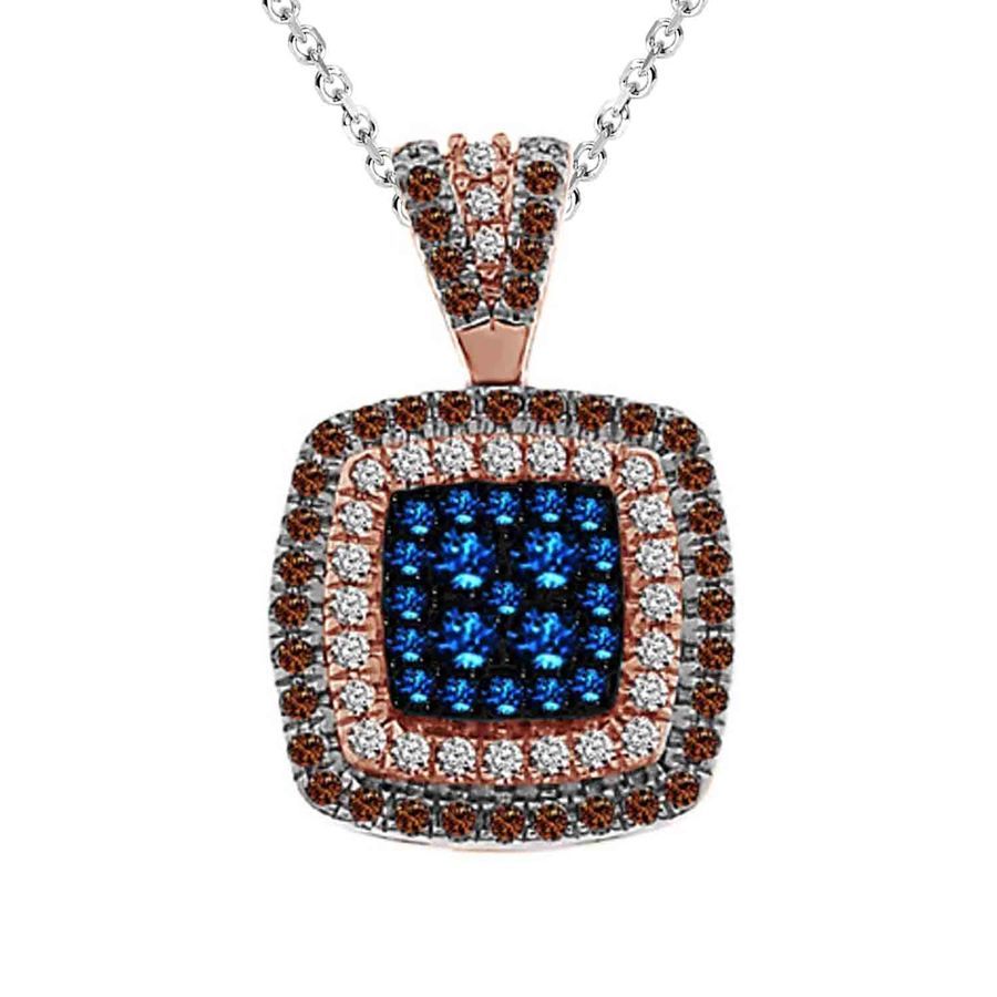 LADIES PENDANT 0.50CT ROUND DARK BROWN/BLUE DIAMOND 10K ROSE GOLD