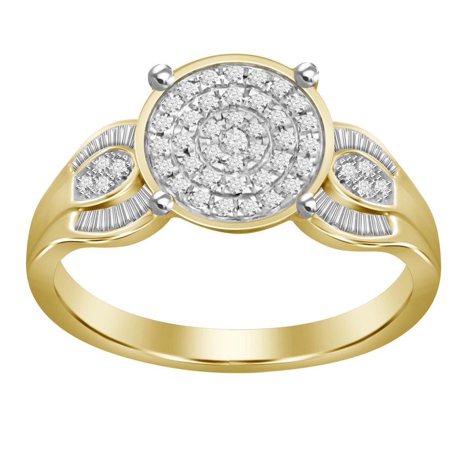 LADIES RING 0.30CT ROUND/BAGUETTE DIAMOND 10K YELLOW GOLD