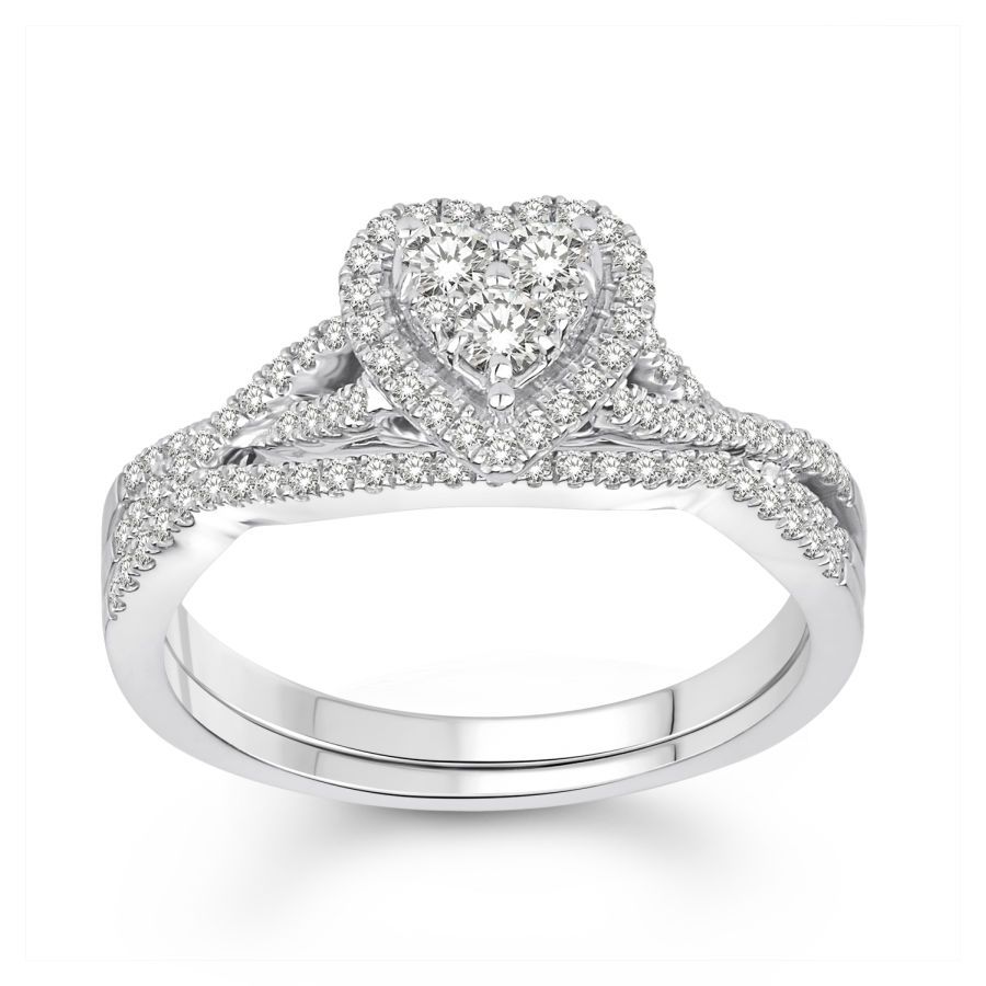 LADIES BRIDAL SET 0.50CT ROUND DIAMOND 10K WHITE GOLD