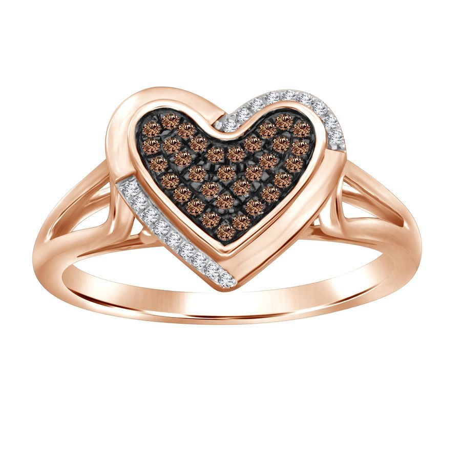 LADIES RING 0.15CT ROUND DARK BROWN DIAMOND ROSE GOLD/STERLING SILVER