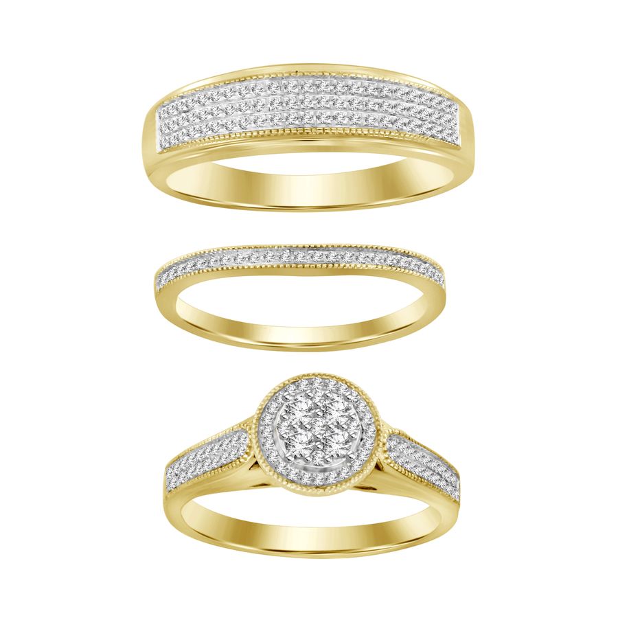 LADIES TRIOS SET 0.50CT ROUND DIAMOND 10K YELLOW GOLD