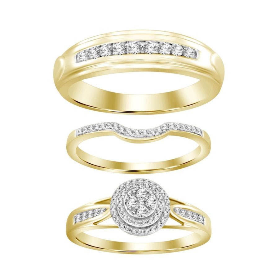 LADIES TRIOS SET 0.50CT ROUND DIAMOND 10K YELLOW GOLD