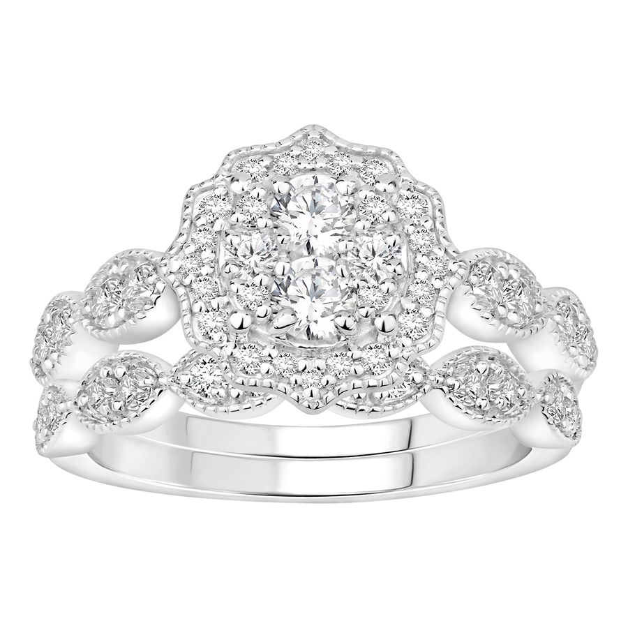 LADIES BRIDAL SET 1.00CT ROUND DIAMOND 14K WHITE GOLD