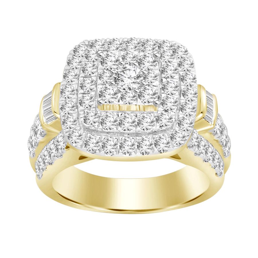 LADIES RING 3.00CT ROUND/BAGUETTE DIAMOND 10K YELLOW GOLD