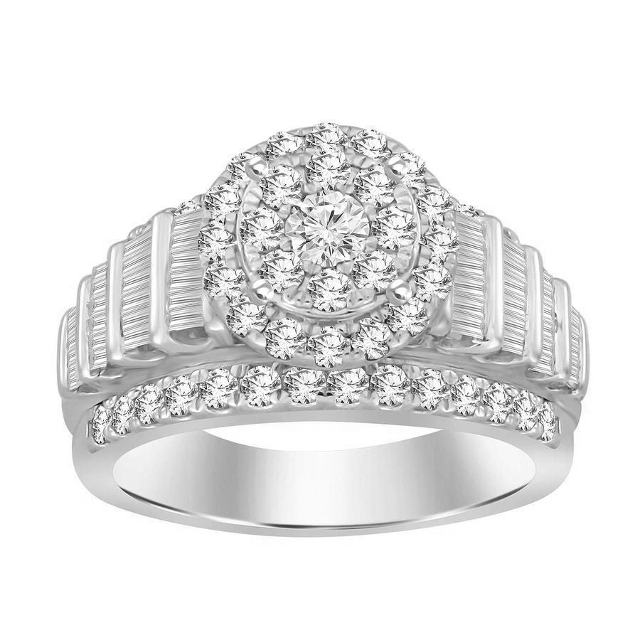 LADIES RING 1.50CT ROUND/BAGUETTE DIAMOND 10K WHITE GOLD